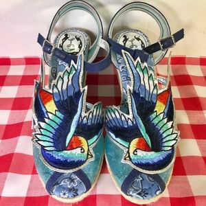Miss L Fire Bird Rockabilly Pin Up Wedge Sandals